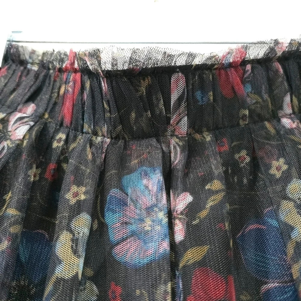 LAUREN CONRAD Disney Snow White Smocked A-Line Midi Skirt, Floral Printed Tulle